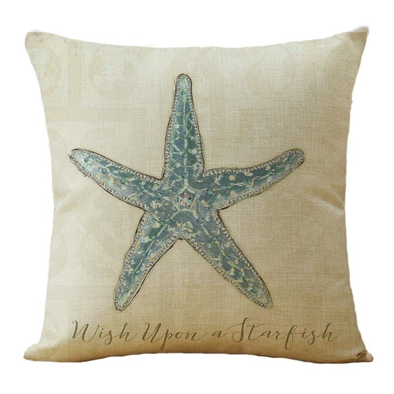 WOMHOPE Set of 4 Throw Pillow Covers Vintage Coastal Nautical Beach Shell Pillow Cases Square Cushion Cases Burlap Toss 18 x 18 Inch for Living Room Couch and Bed (Blue starfish) - Image 3